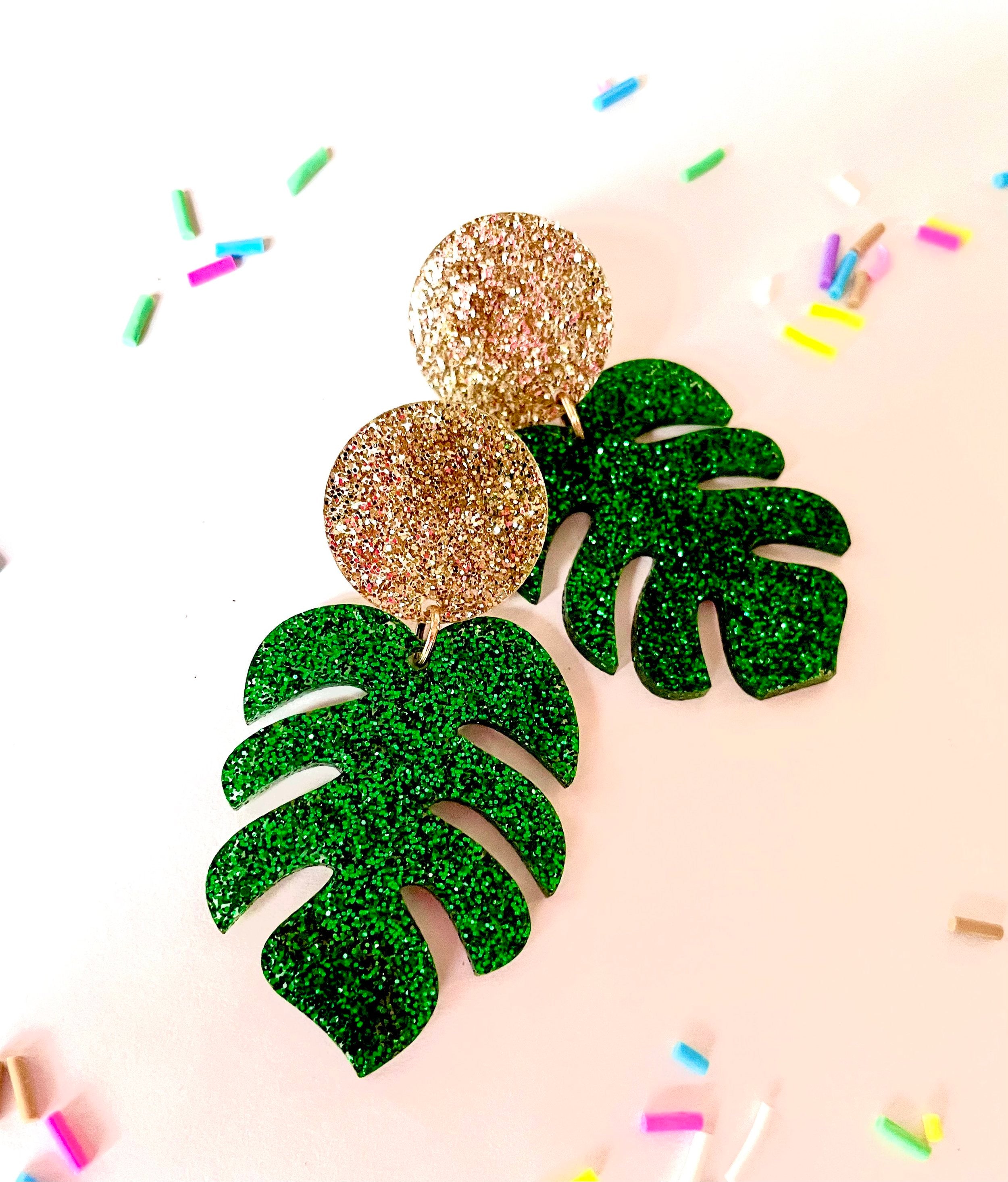 Sugar Statement Acrylic Glitter Palm Earrings