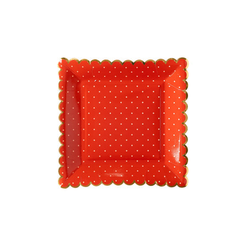 Red With Polka Dot Scalloped Plate
